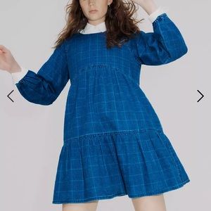 Madewell Windowpane Denim Chambray Mini Dress